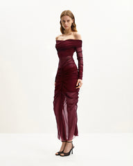 Emily Elegant Off-Shoulder Ruched Gown - Red