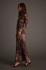 Kristin Plum Blur Mesh Maxi Dress