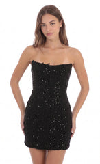 Sequin Appliqué Mini Dress in Black