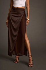 Sylvie Brown Satin Tie Maxi Skirt
