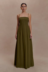 Sofie Pintuck Linen Maxi Dress - Khaki