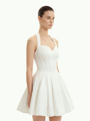 Pleated Bustier Halter Mini Dress - White
