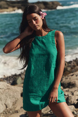 Full Of Sunshine Cotton-Linen Mini Dress-Vivid Green