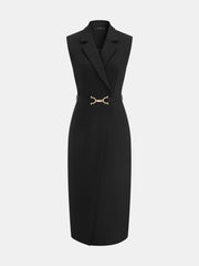 Lapel Sleeveless Belted Wrap Maxi Dress