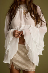 Lola White Chiffon Ruffle Top