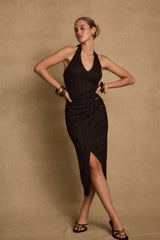 Sangria Black Halter Midi Dress