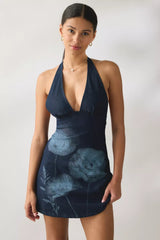 Kimchi Blue Flowerbeds Plunging Halter Mini Dress