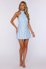 It Girl Rotation Halter Mini Dress Light Blue