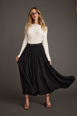 Melinda White Ribbed Knit Bell Sleeve Top