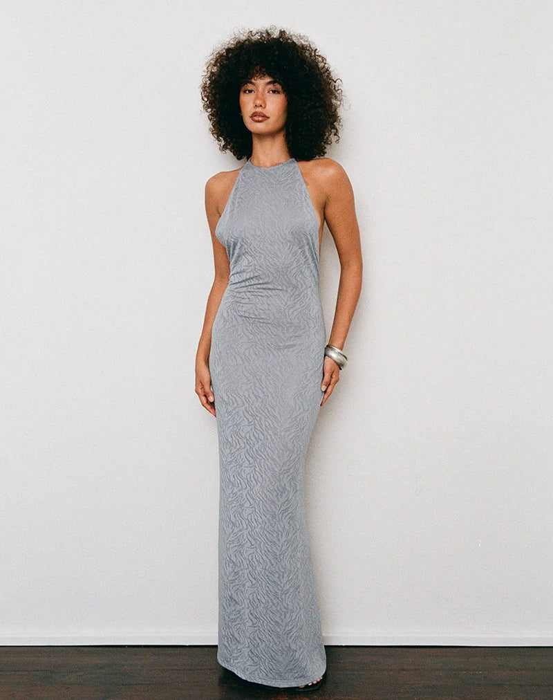 Morie Maxi Dress in Knit Jacquard Silver