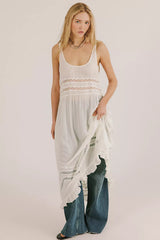 Voile and Lace Midi Slip Dress-Ivory Combo