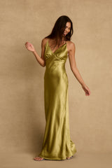 Mirabella Chartreuse Satin Maxi Dress