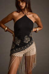 Tianna Black Fringe Halter Top