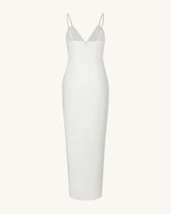 Ayliua Sweetheart-Neckline Rhinestones Embellished White Long Dress - White