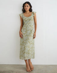 Risala Scoop Midi Dress in Pale Flower Green