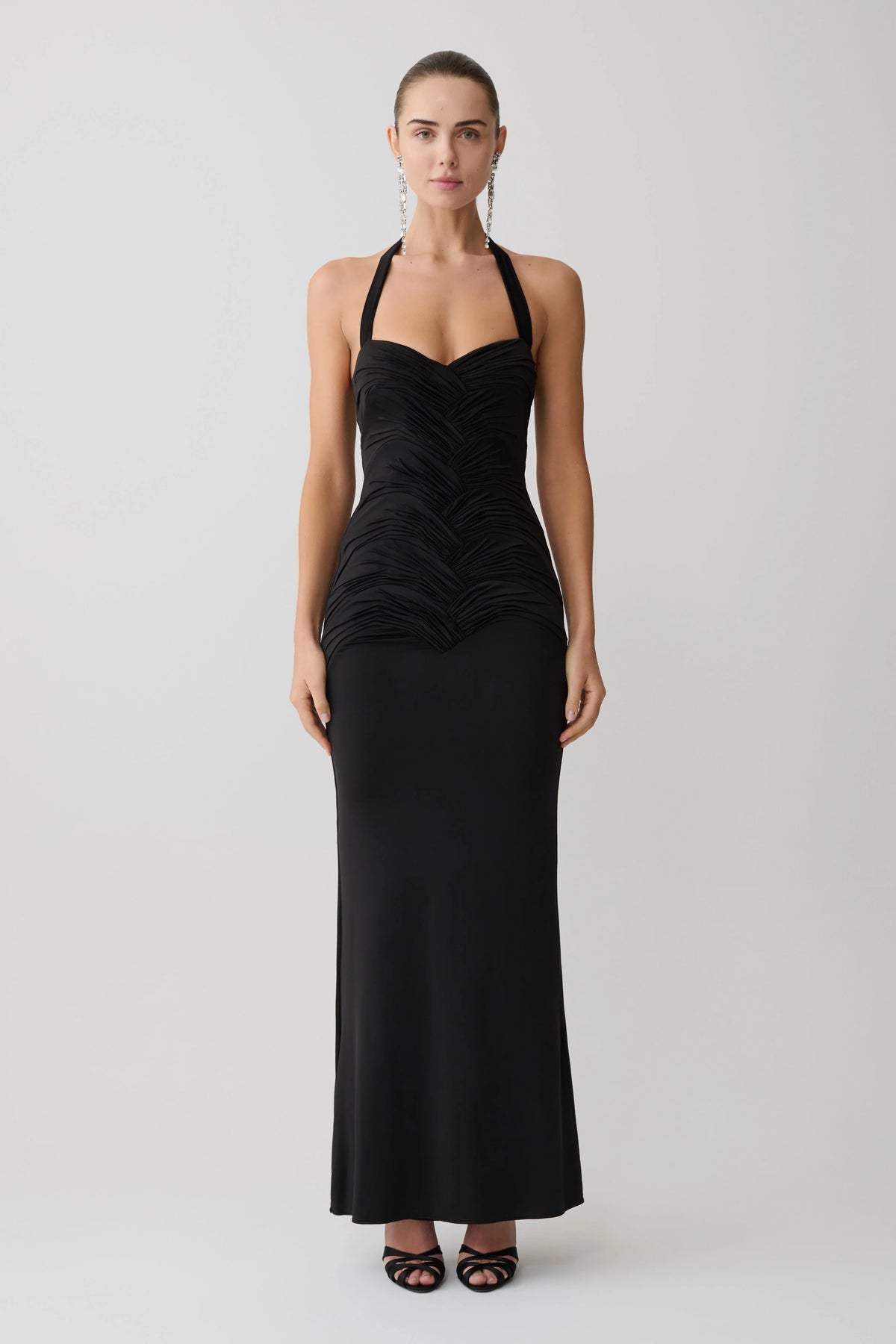 Hoai Gathered Slinky Halter Maxi Dress - Black