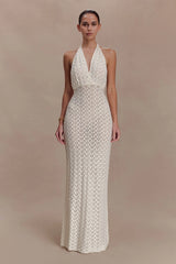 Deeliah Halterneck Crochet Maxi Dress -  Ivory
