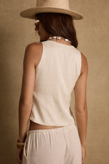 Beso Ivory Plunge Satin Top