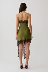 Amber Satin And Lace Mini Dress - Olive