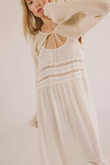 Voile and Lace Midi Slip Dress-Ivory Combo