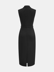 Lapel Sleeveless Belted Wrap Maxi Dress