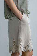 PREORDER - Mazie Lace Trim Shorts in Tan