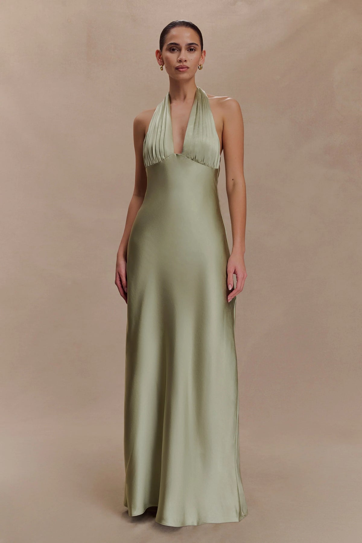 Alice Satin Halter Maxi Dress - Sage
