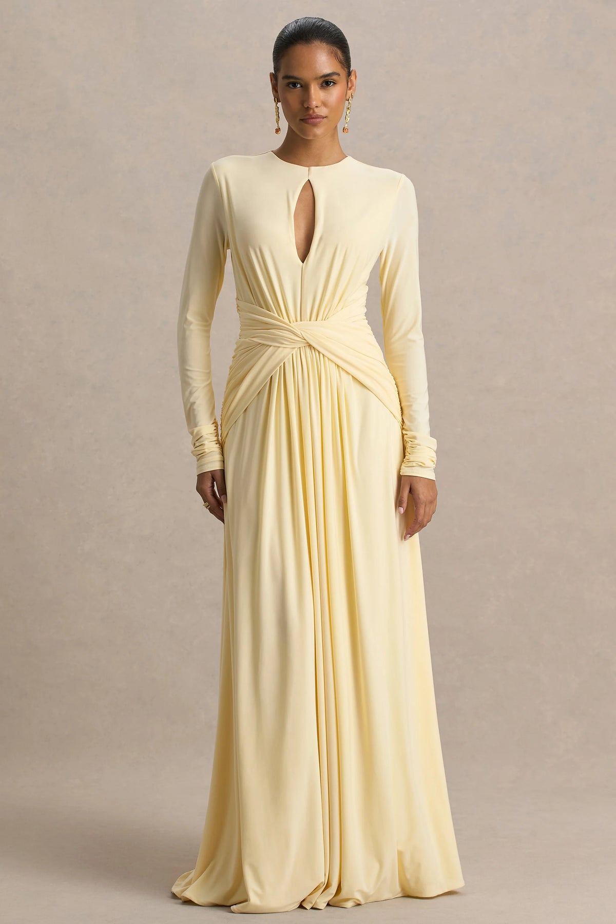 With Me | Lemon High-Neck Maxi Dress With Ruched Detailing