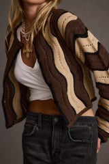 Nikki Retro Printed Brown Cardigan