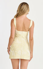 Jacquard Scoop Neck Fitted Dress in Lemon
