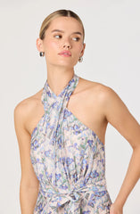 Adamaris Floral Halter Tiered Ruffle Maxi Dress