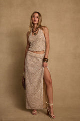 Ibiza Champagne Sequin Halter Top