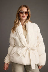 Maverick White Belted Puffer Coat
