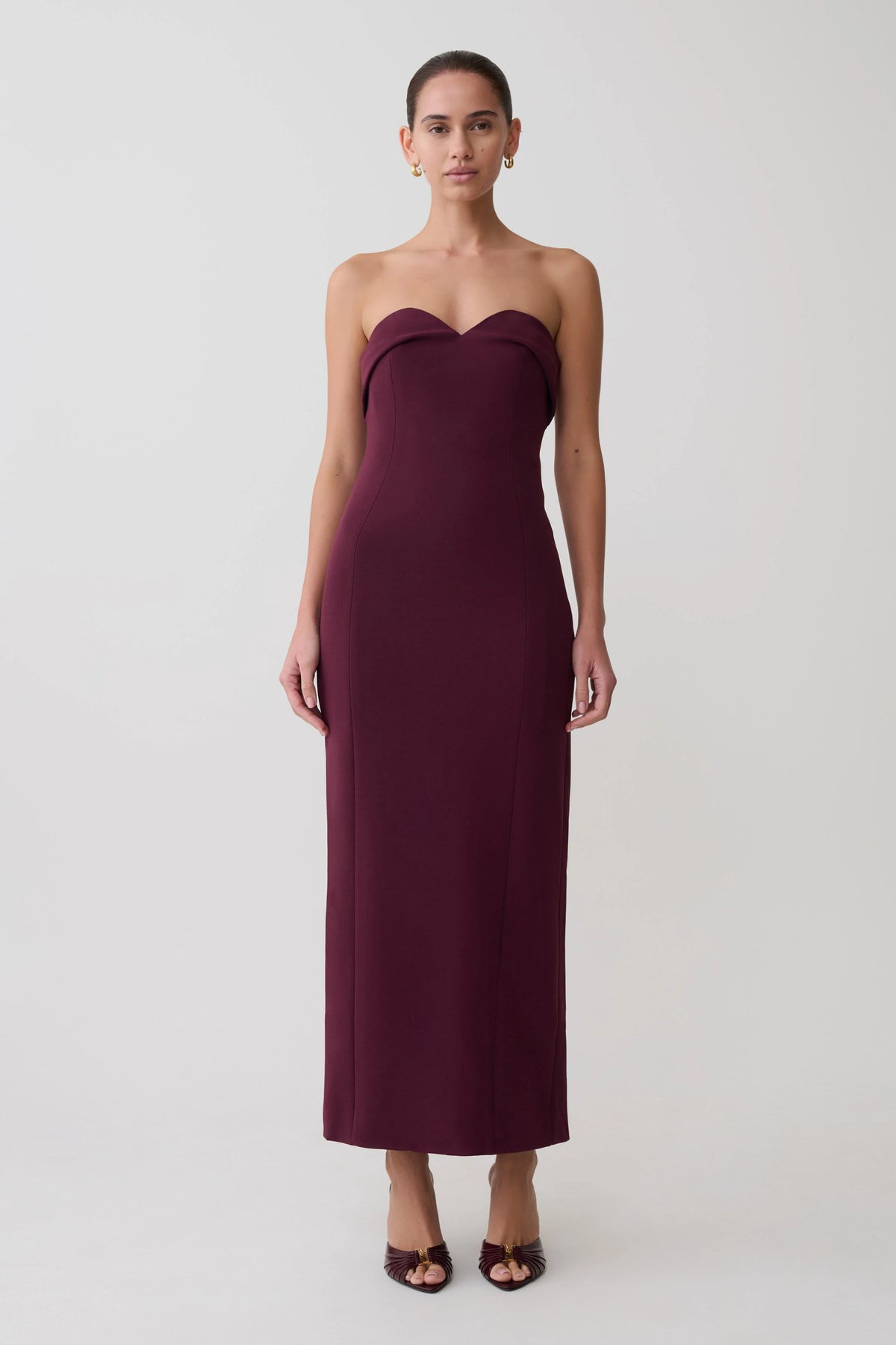 Cary Folded Strapless Crepe Midi Dress - Wine