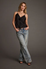 Prosecco Black Rosette Frill Satin Cami Tank