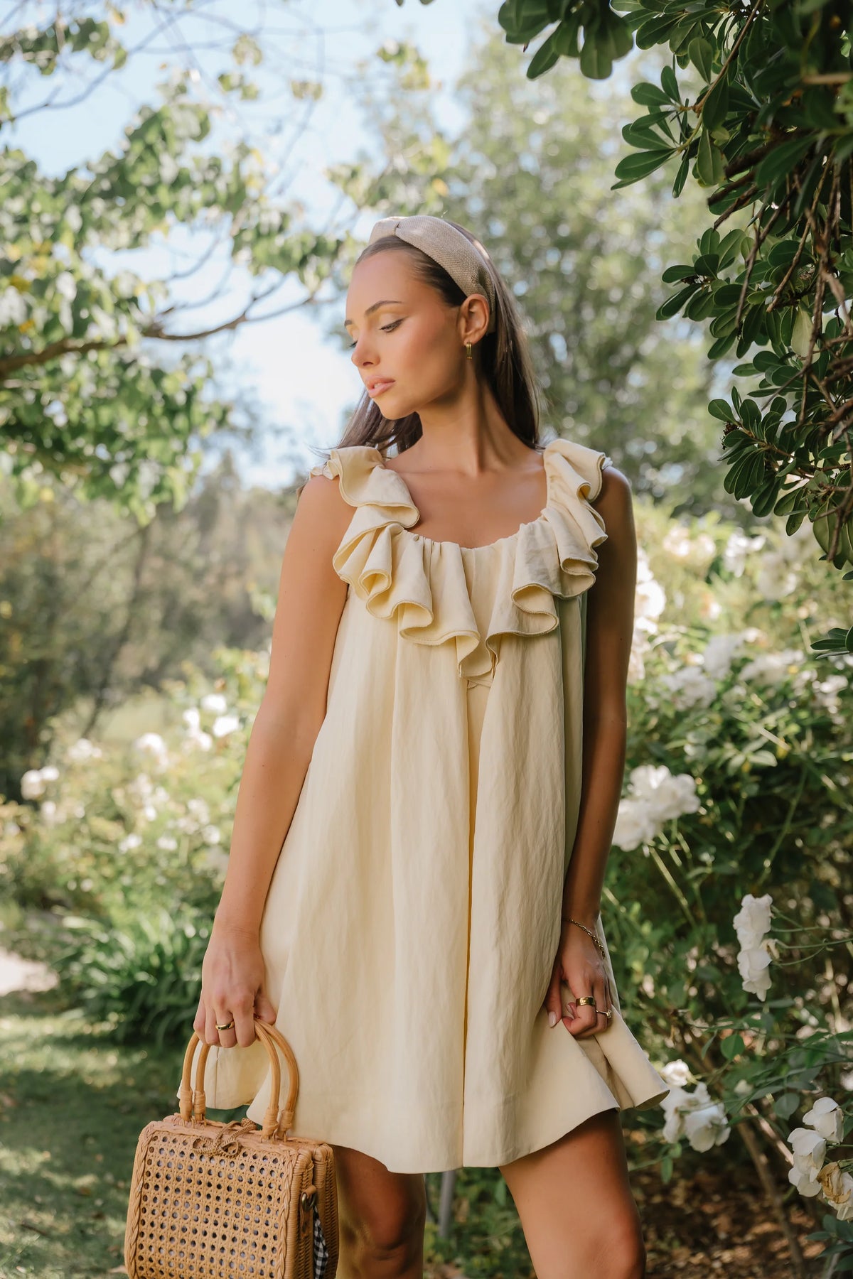 Juliet Ruffle Mini Dress in Yellow