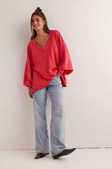 We The Free Venice V-Neck Sweatshirt-Red