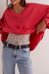 We The Free Venice V-Neck Sweatshirt-Red
