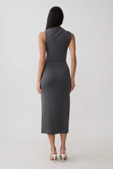Euphemia Cupro Midi Wrap Dress - Charcoal