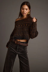 Marley Brown Open Knit Relaxed Sweater