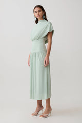Ailla High Neck Cowl Midi Dress - Aqua Grey