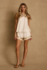 Zella Ivory and Gold Halter Top