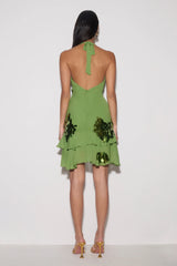 Aaliyah Sequin & Chiffon Mini Dress - Green