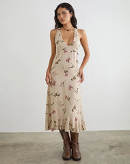 Lisandy Midi Dress in Bloom Leafy Taupe