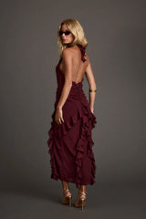Aria Merlot Halter Maxi Dress