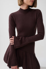 Blair Knit Mini Dress With Pleats - Chocolate