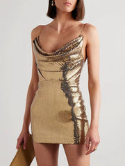 Joud Gold Sequin Mini Dress