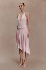 Zelda Asymmetric Slinky Midi Dress - Ballet Pink