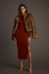 Misty Brown Faux Fur Coat