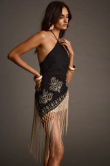 Tianna Black Fringe Halter Top